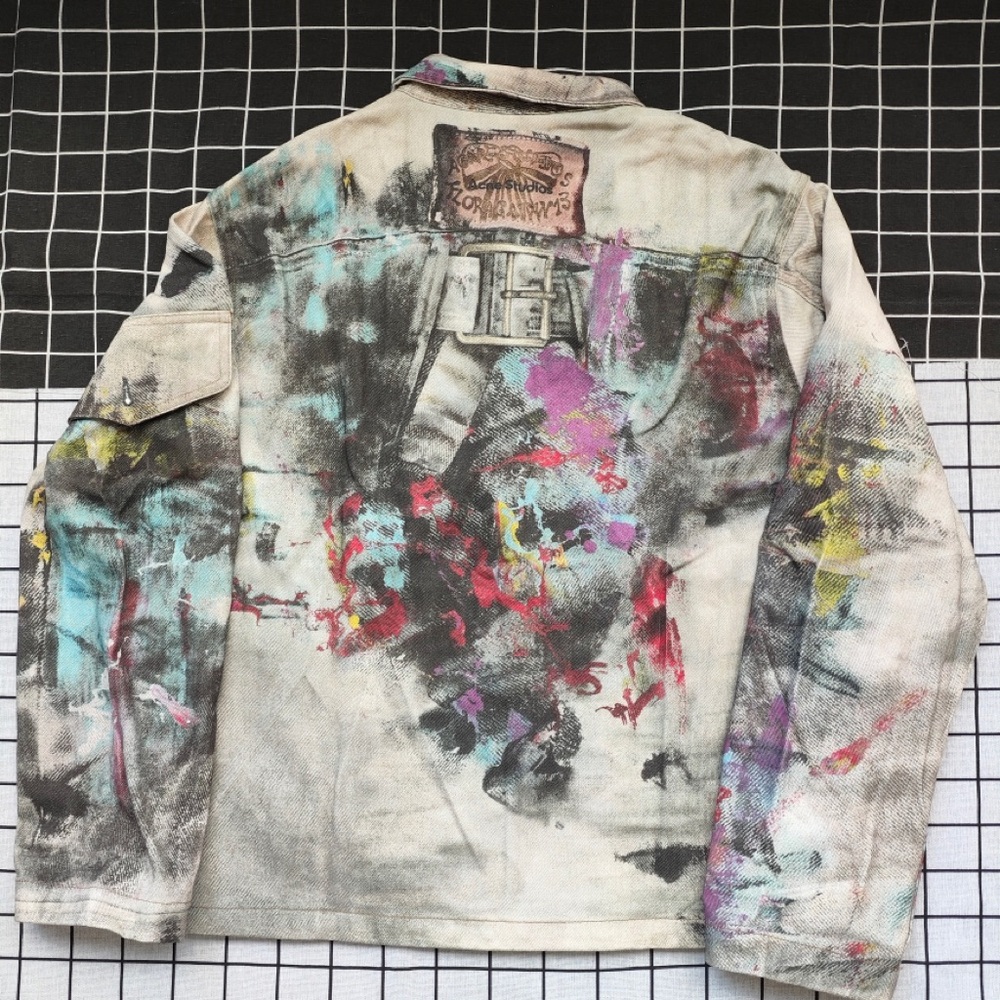 Acne Studios Cream Denim Jacket with Multicolor Paint Splatter - Picture 3 of 6